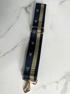 Bag Strap 36 - Navy, Gold Stars