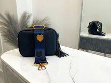 Load image into Gallery viewer, Bag Strap 12 - Navy, Black &amp; Gold Hearts
