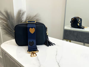 Bag Strap 12 - Navy, Black & Gold Hearts