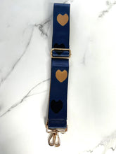 Load image into Gallery viewer, Bag Strap 12 - Navy, Black &amp; Gold Hearts
