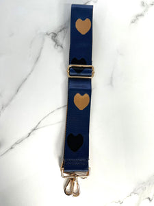 Bag Strap 12 - Navy, Black & Gold Hearts