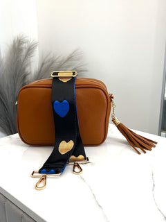Load image into Gallery viewer, Bag Strap 14 - Gold &amp; Blue Hearts
