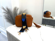 Bag Strap 14 - Gold & Blue Hearts