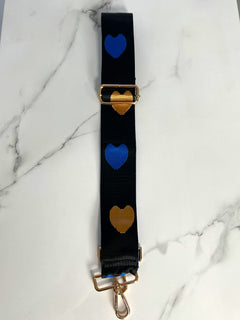 Load image into Gallery viewer, Bag Strap 14 - Gold &amp; Blue Hearts
