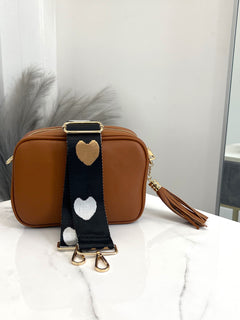 Load image into Gallery viewer, Bag Strap 10 - Black With Gold &amp; Silver Hearts
