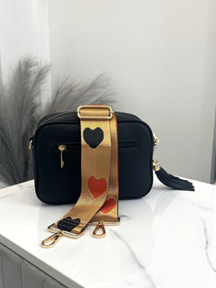 Load image into Gallery viewer, Bag Strap 13 - Orange &amp; Black Hearts
