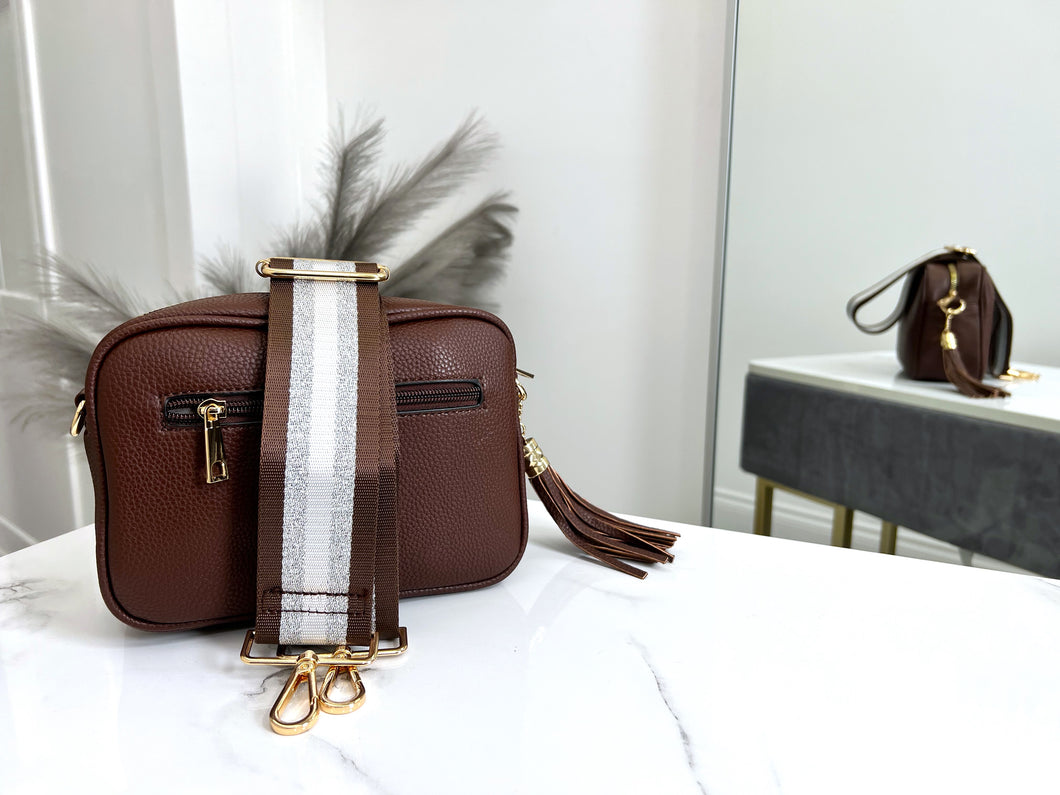 Bag Strap 22 - Brown & Silver Stripe